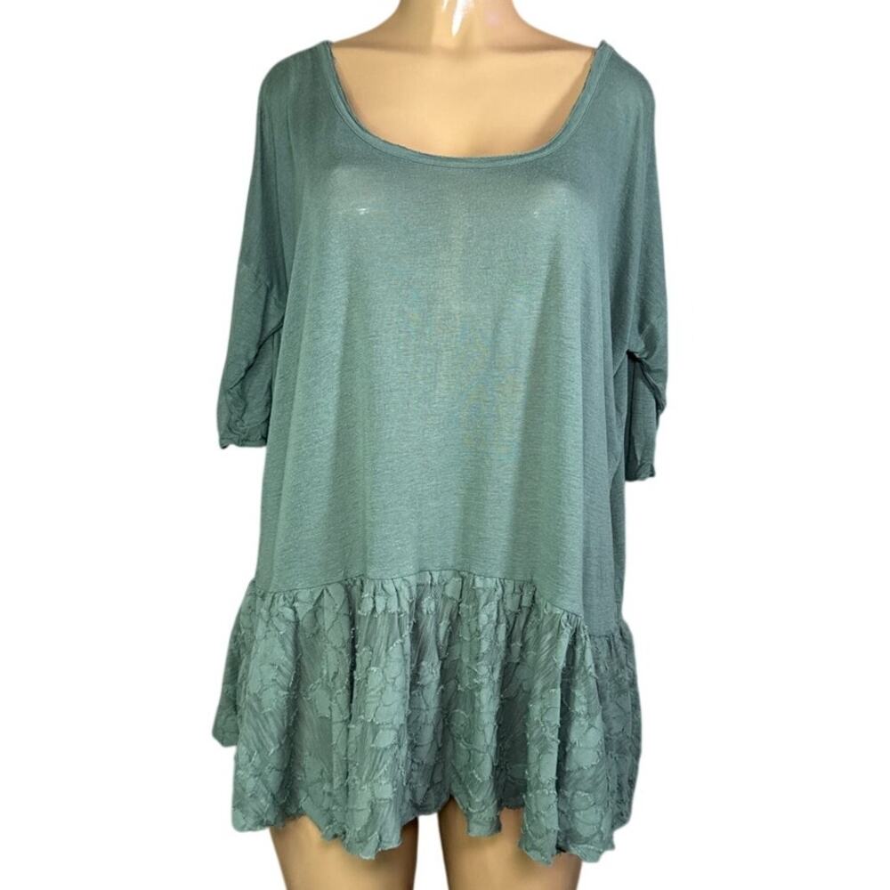 Free People Beach Oversized Babydoll Top Half Sleeve Green Sz XS/S